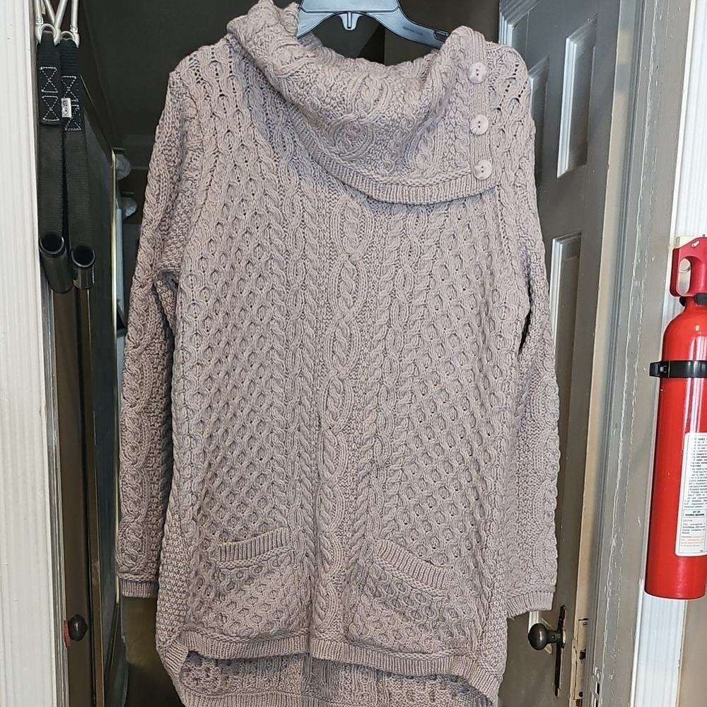 Aran Crafts Women's Cowl Neck Cable Knit Sweater Lilac